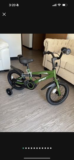 16" Kid Bike Green for Boys Girls with Trainning Wheels Sturdy Frame Adjustable Seat