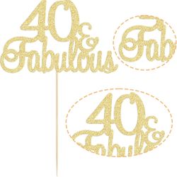 Gyufise 1Pcs 40 & Fabulous Cake Toppers 40 and Fabulous Cake Toppers for Happy 40th Birthday Cheers to 40 Party Decorations 40 Anniversary Birthday Ca