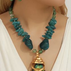 Imitation gravel beaded pendant necklace earrings set fashion OL banquet accessories Necklaces. 