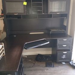 Solid Wood And Glass "L" Shaped Computer Desk