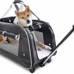 DODOPET Large Space,  for Up to (35 LBS) Pet Rolling Carrier with Detachable Wheels, Plenty of Room, Collapsible and Breathable, for Car Seat & Travel