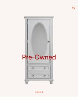 Princess Armoire Oval Mirrored Wardrobe White Wood Faux Crystal Knobs With Drawers