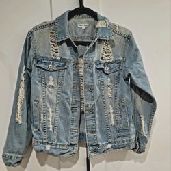Women's Cherry Koko Distressed Stretch Denim Jacket Sz M