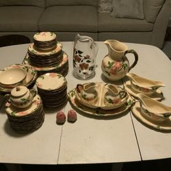 Vintage Franciscan Desert Rose Set 68 Pieces (Dinner Plates, Luncheon Plates, Saucers, Pitchers, Bowls, Gravy Boats, and a Serving Platter)