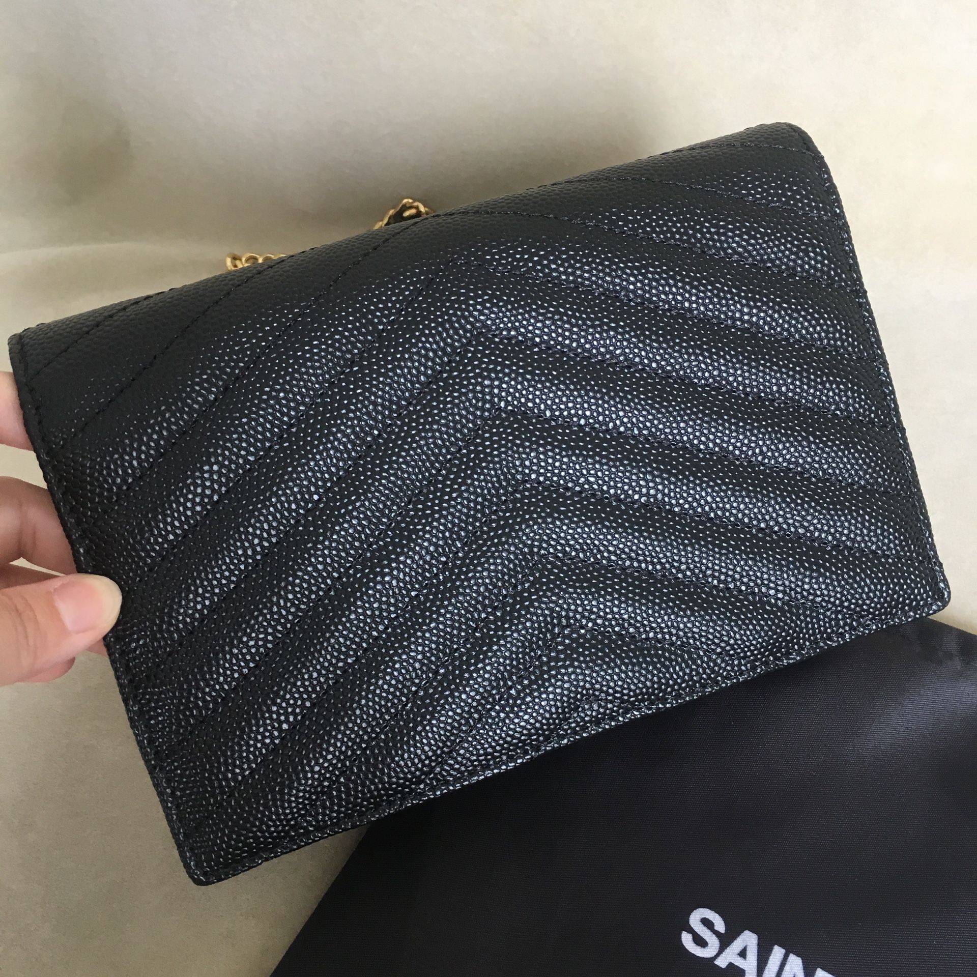 Saint Laurent Black Caviar Leather YSL Logo Long Bag Wallet