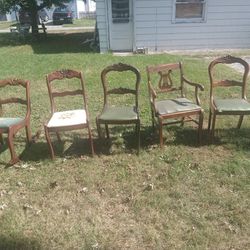 Vintage Needle Point Top Mahogany Chairs And One Rocker  