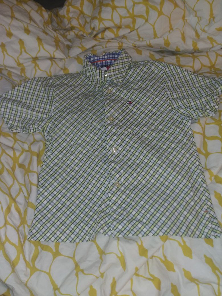 Tommy Hilfiger Boys Size 6 Plaid Short Sleeve Button Down Collar Shirt EUC