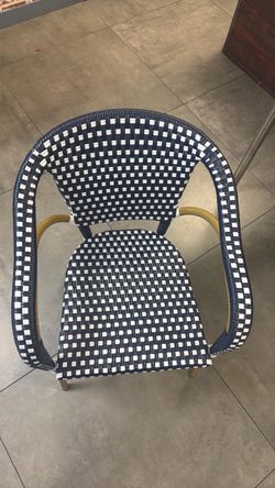 Navy Blue White Woven Bistro Arm Chair