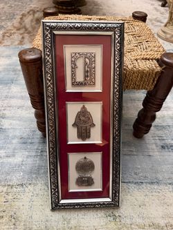 Framed Judaica Wall Art Set – Hamsa & Jewish Symbols – Pair