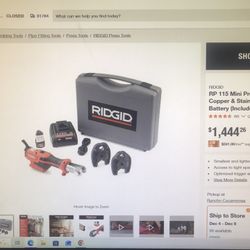 Ridgid RP 115 Mini Press Tool Kit For 1/2 In to 3/4 In Copper & Stainless Fittings with Battery 
