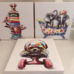 Set of three paintings for kids
