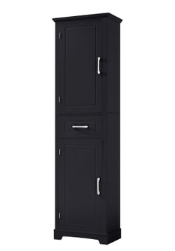 Newly assembled Bathroom Storage Cabinet with Adjustable Shelves and Doors(Black)