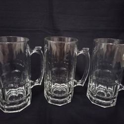 3 Vtg Libbey Glass 32oz Beer Stein Mugs