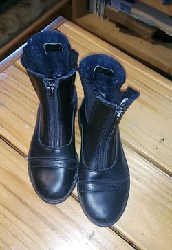 Black Leather Front-Zip Paddock Boots