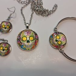 Sugar Skull Necklace Bracelet Set