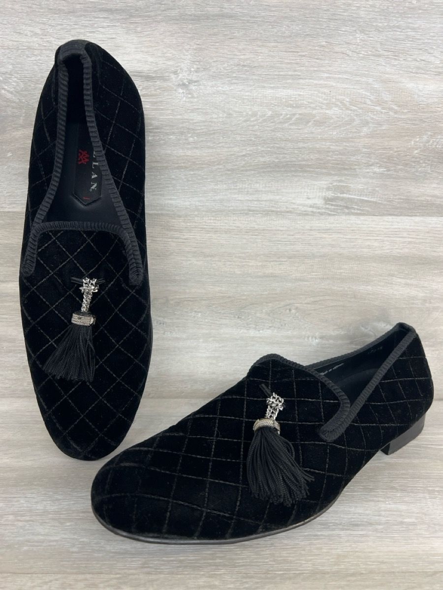 Mezlan Grey/Black Velet Tassel Loafers Size 10 (PO1019753)