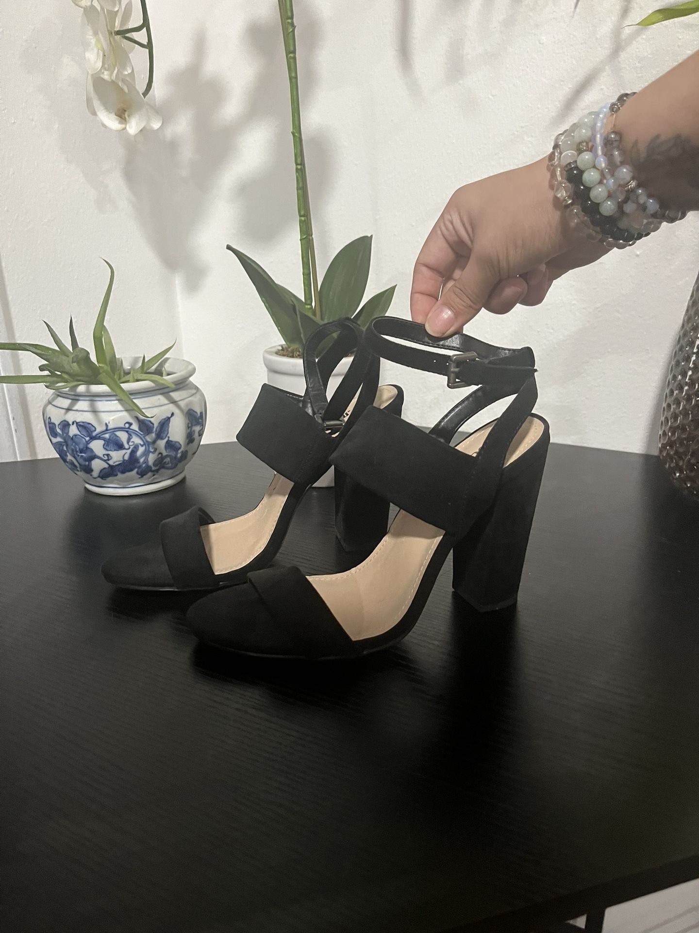 Size 8.5 Black Strapped Heels