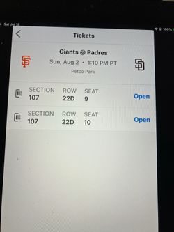 2 PADRES/GIANTS TICKETS, SUNDAY, 8/2, SEC 107, ROW 22D