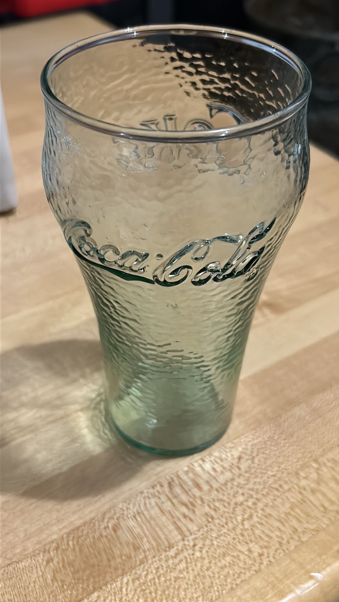 Set Of 2 Vintage Green CocaCola embossed glasses 6" tall