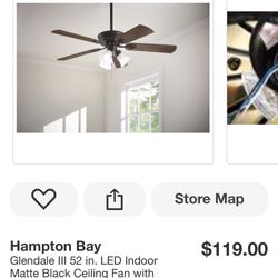 52” GLENDALE MATTE BLACK CEILING FAN NEW
