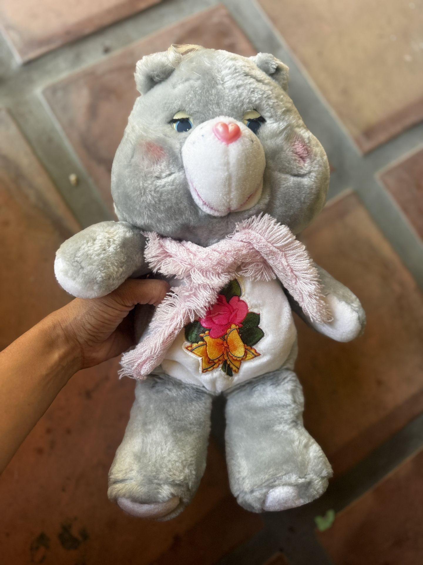 Vintage 1983 Care Bears 15” Grams Bear Plush Grandma Gray Flowers Kenner Gram