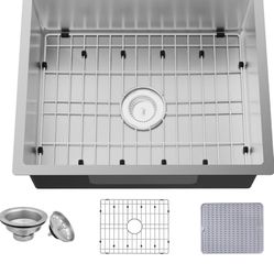 Kitchen Sink,25x22 Inch Kitchen Sink Stainless Steel Drop In Kitchen Sink Topmount Stylish and Modern Look Sink With Bottom Grid,Silicon Mat And Drain
