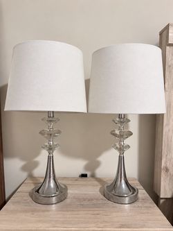 Set of 2 Crystal & Silver Table Lamps