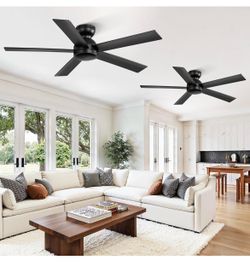 2 Pack 48 Inch Low Profile Ceiling Fan no Light, Black Ceiling Fan without lights, 6-Speeds, Quiet Reversible DC Motor, Indoor/Outdoor Ceiling Fans wi