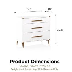 Karissa 3-Drawer White Dresser