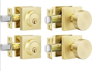 (Brand New in Box) 
Goldenwarm Gold Door Knobs with Deadbolt, Zinc Alloy Brushed Gold Exterior Door Knobs Lock Set with Deadbolt, Heavy Duty Door Lock