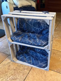 Rustic Wood Crate Pet Bed with Cushions