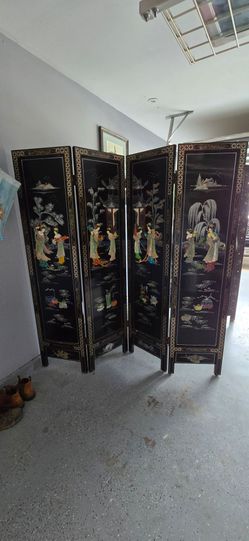 Black Lacquer Asian Folding Room Divider Screen