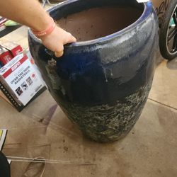 Large Blue Thick Ceramic Planters