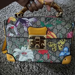 Gucci, Bamboo Purse, Floral Print