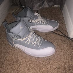 Retro Jordan 12 (Stealth) White And Grey, Size 12