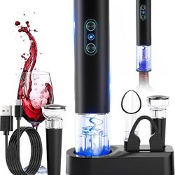 Electric Wine Opener, Rechargeable Cordless Wine Accessories, Stainless Steel Cordless Automatic Wine Bottle Corkscrew with Vacuum Stoppers, Foil Cutt