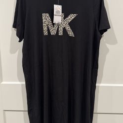 Michael Kors Black with Cheetah Print Logo T-Shirt Dress, Size 1X