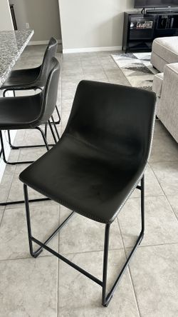 Faux Leather Armless Bar Chairs, Set of 3, Dark Gray