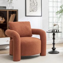Seynar Modern Sherpa Boucle Accent Chair,Teddy Upholstered Armchair,Vanity Chair Single Sofa, Orange