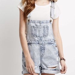 Forever 21 Ripped Raw Hem Denim Overall Romper Without Tube Top S(4)Size