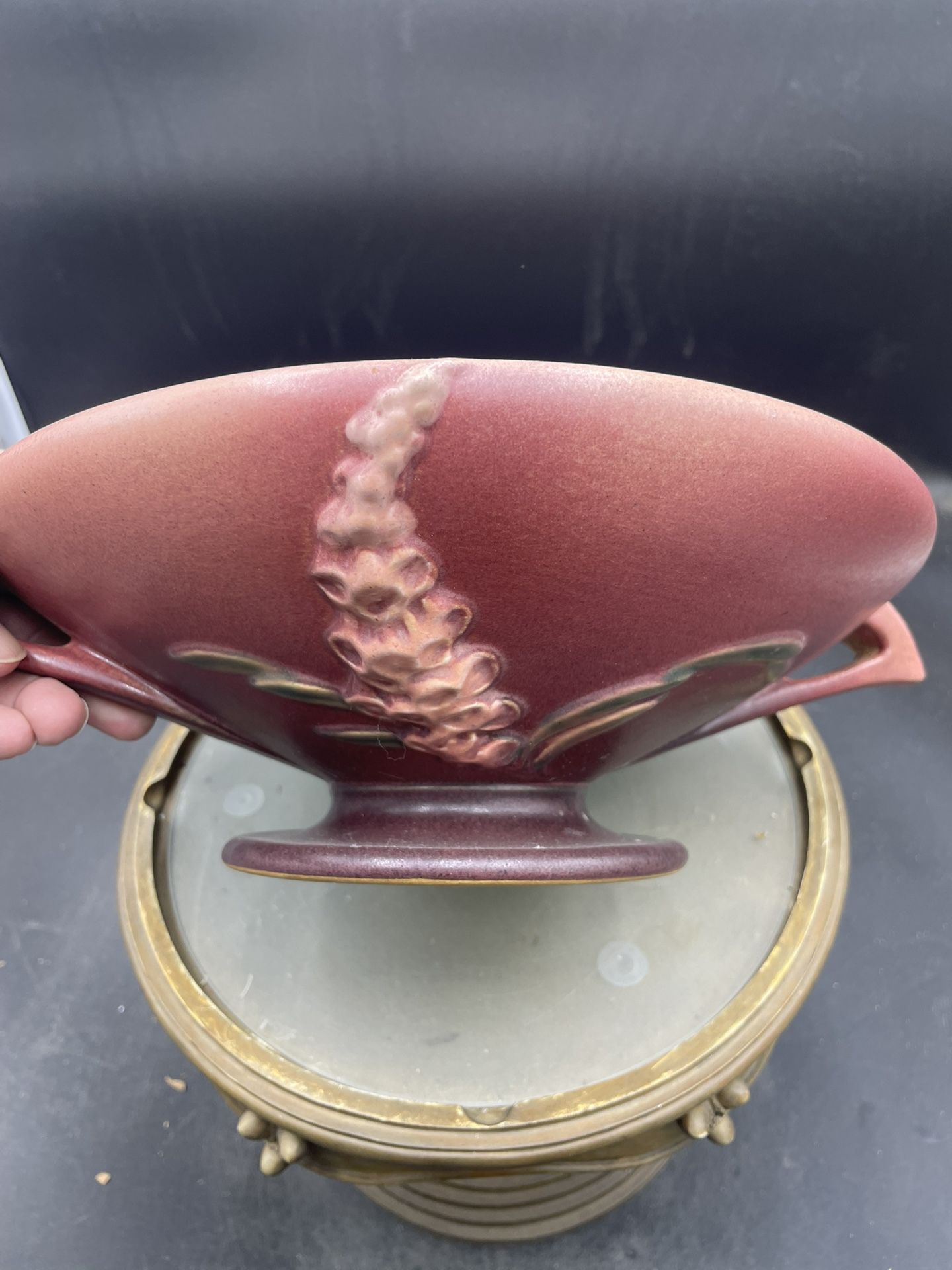 Vintage Roseville Pottery Foxglove Pedestal Compote Bowl 2-10 VG