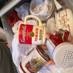 Box Of Vintage Campbell Soup Stuff 