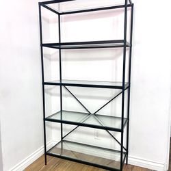 Used 71'' 5 tier Tall Glass Shelving/Display Unit  in Black Metal 