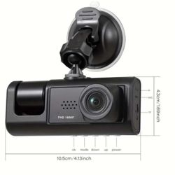 Dash Cam W/ IR Night Vision Loop Recording & 2" IPS Screen 1080P 3 Camera