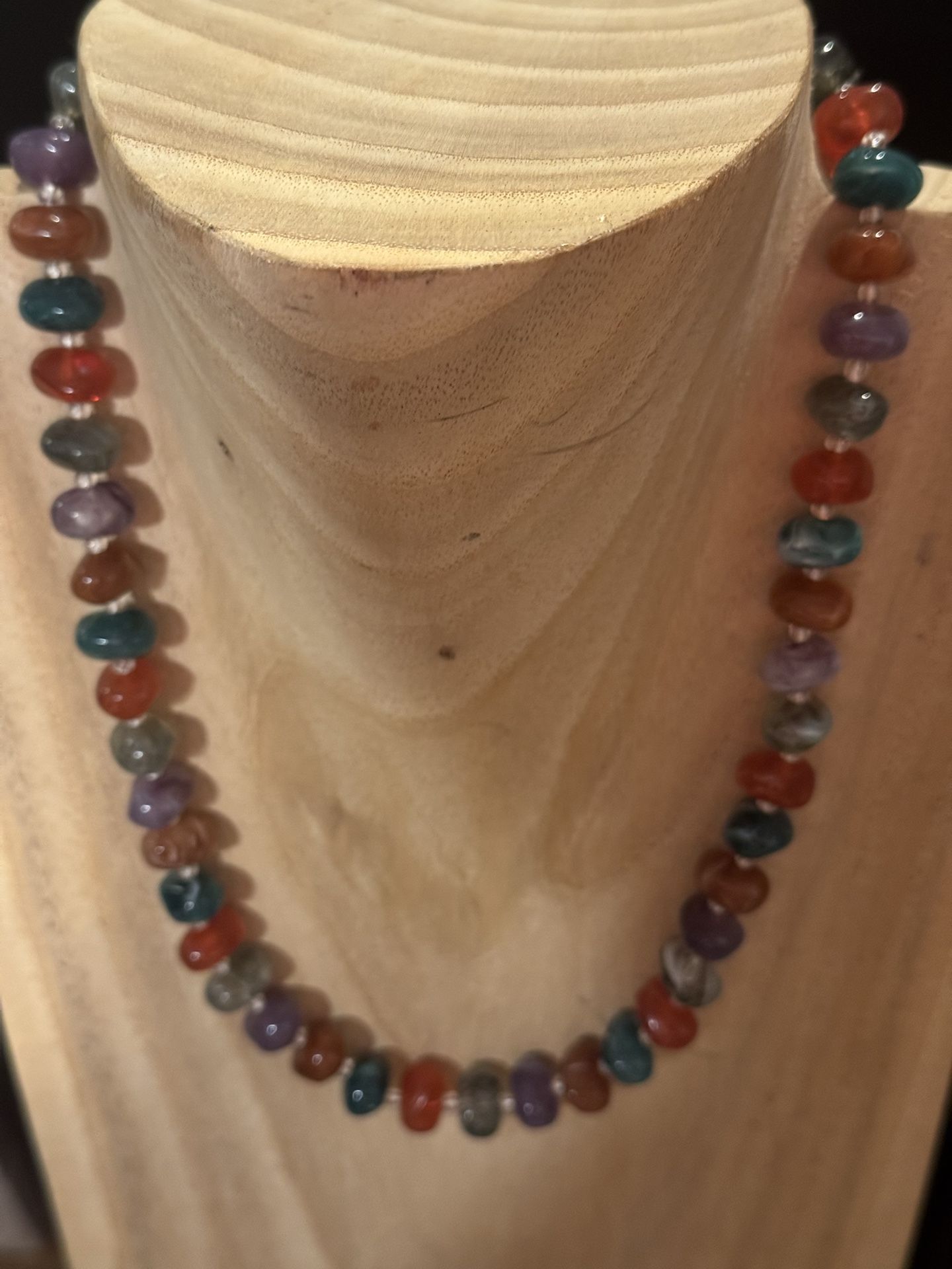 Vintage Avon 22” Multi Color Beaded Lucite Necklace With Spring Ring Clasp