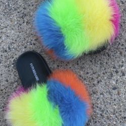 Sweet Tart Real Fur Custom Slides Sizes 6.5,7,7.5 Only Message True Size & Order