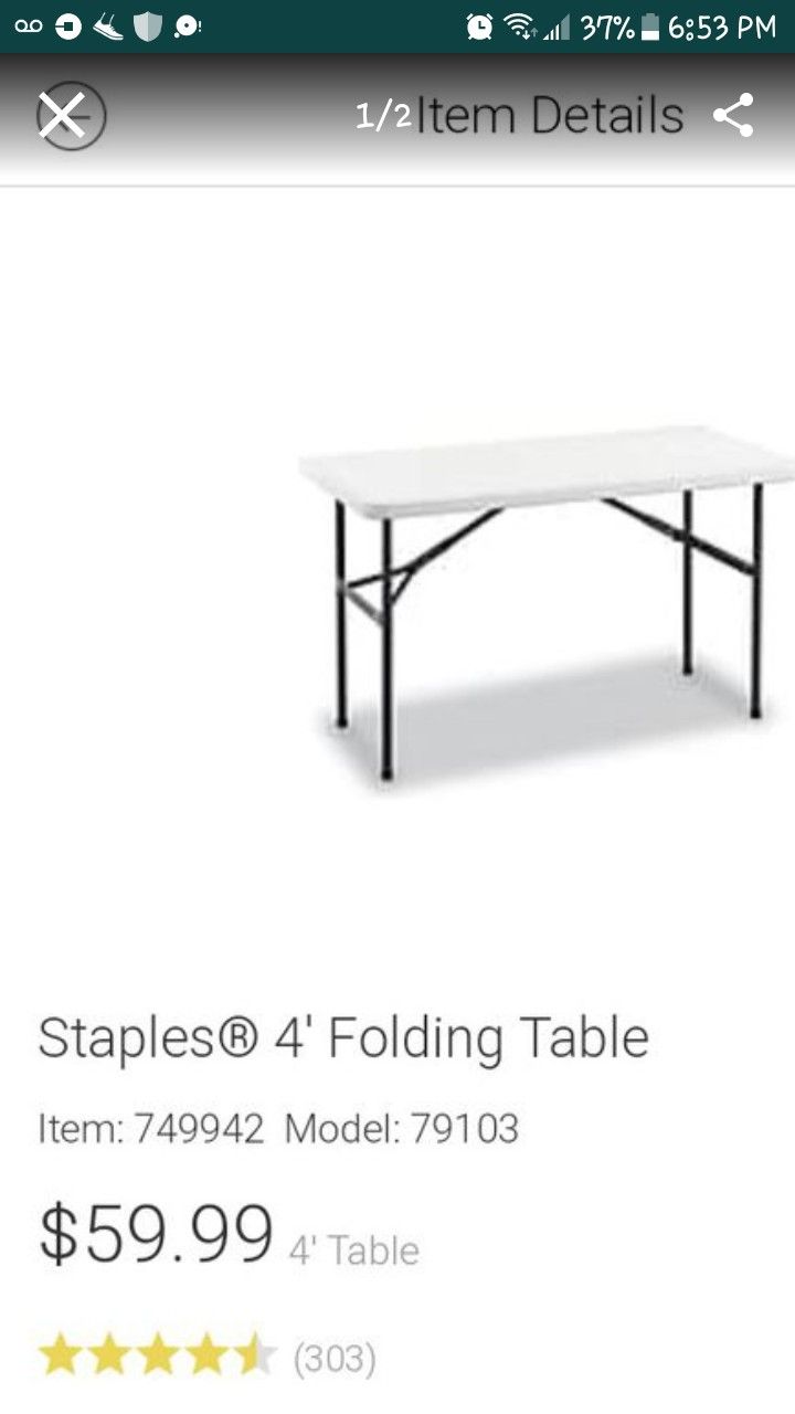 4ft Staples Folding Table For Sale In Las Vegas