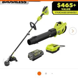Cordless Leaf Blower and Carbon Fiber String Trimmer with 4Ah Battery and Charger