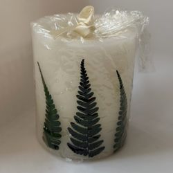 Lori Greiner Flameless LED Candle Timer Fern Design 4”x3 1/4” Pillar Ivory New