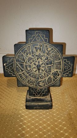 Aztec Calendar Cross Sculpture Art